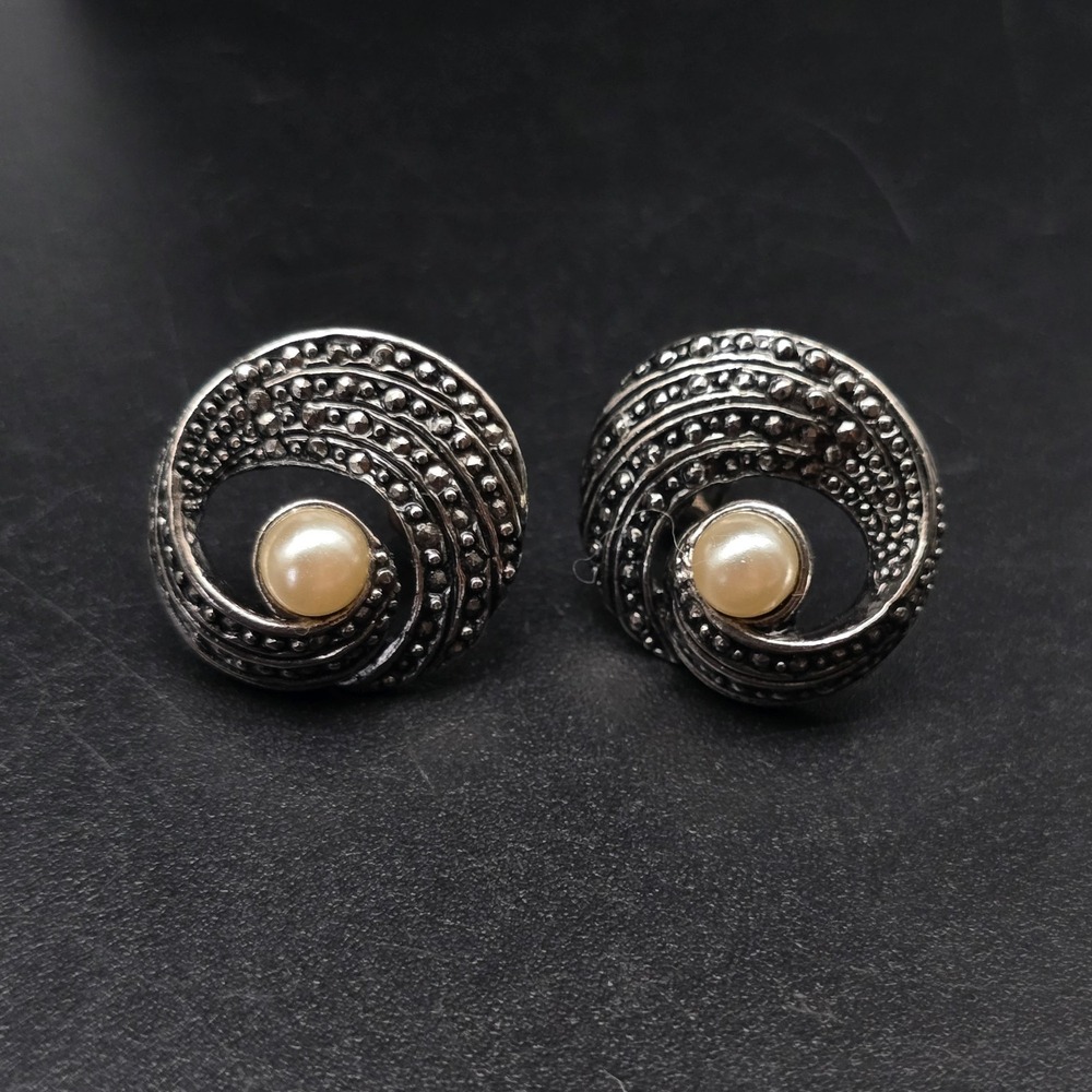 Avon Faux Marcasite Faux Pearl Earrings Stud Pierced Vintage